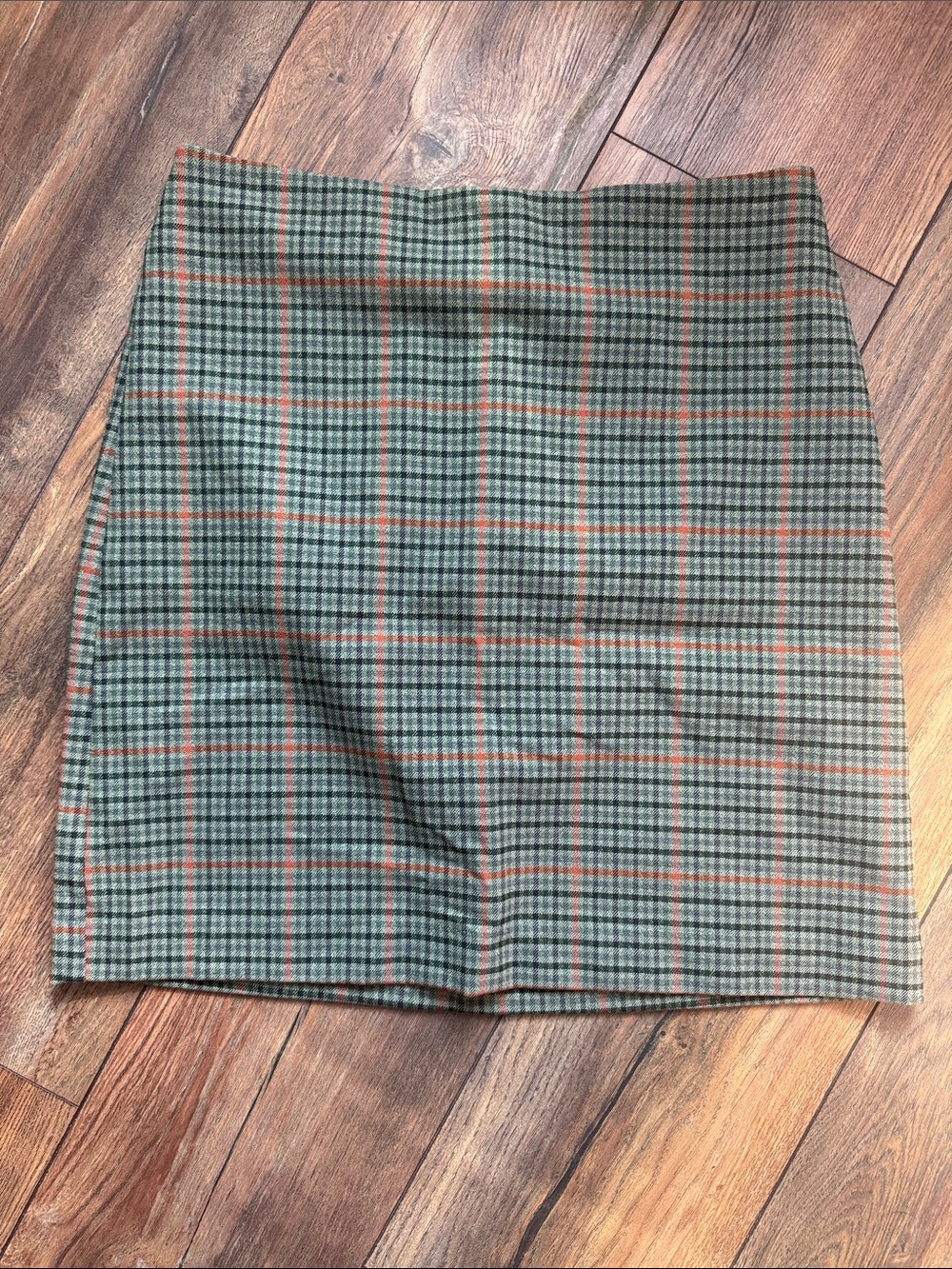 Rachel Zoe Green Plaid Pencil Skirt with Orange Accents